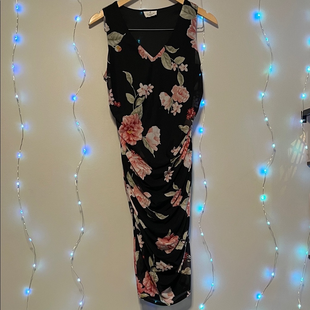 Floral Black Sleeveless Dress
